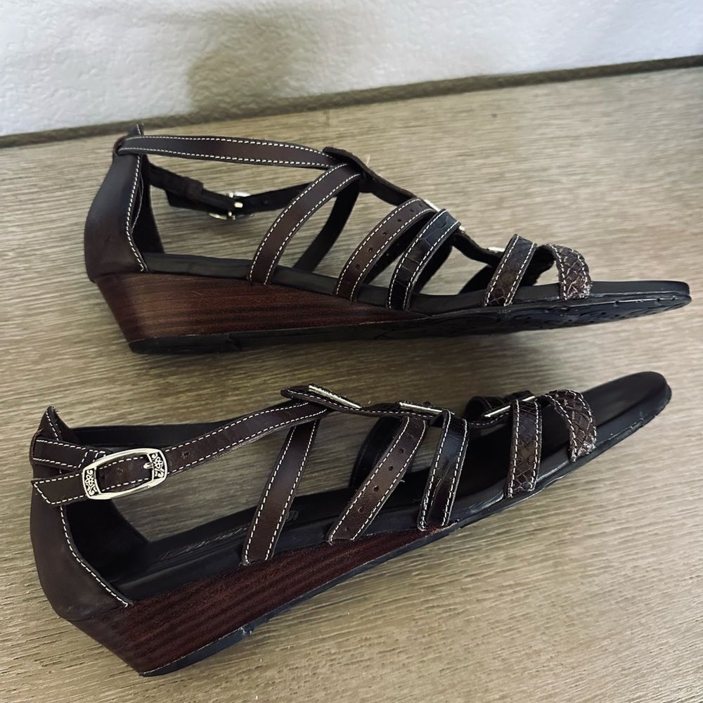 Brighton Brown Leather Silver Ladder Wedge Sandals 10 - Picture 5 of 10